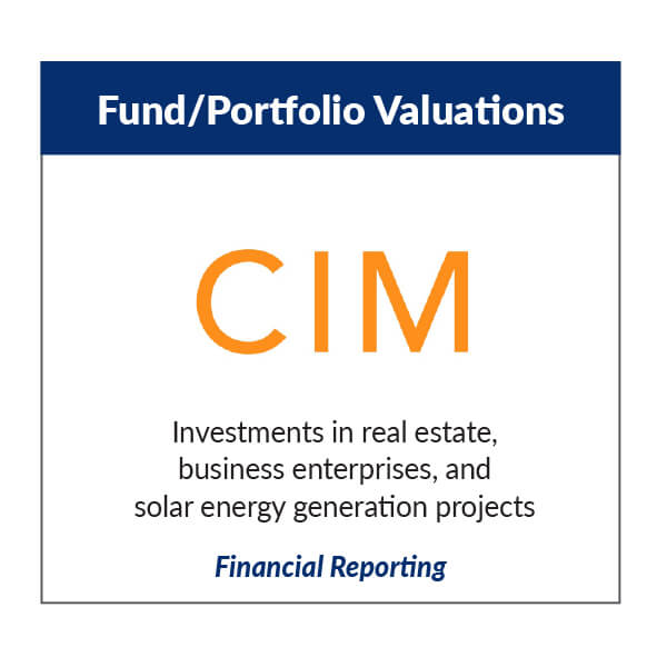 Image with Fund/Portfolio Valuations text and CIM logo