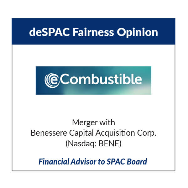 Image with deSPAC Fairness Opinion text and eCombustible logo