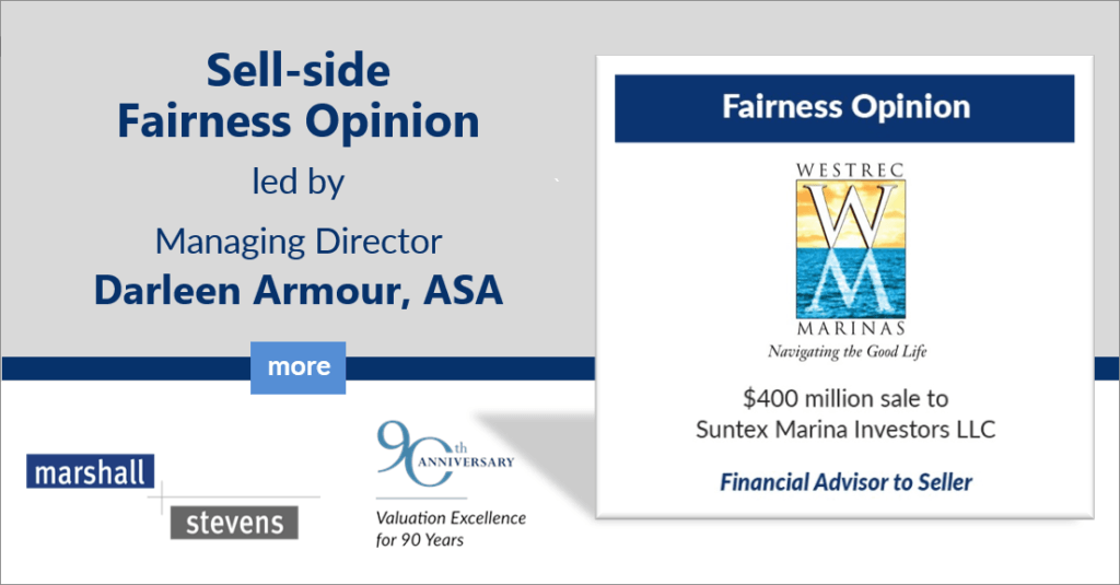 Image with Sell-side Fairness Opinion text and Westrec Marinas logo