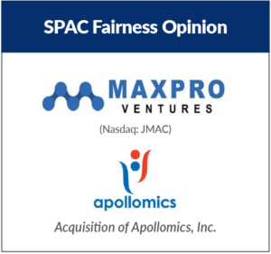 Image with SPAC Fairness Opinion title and MAXPRO Ventures and Apollomics, Inc. logos