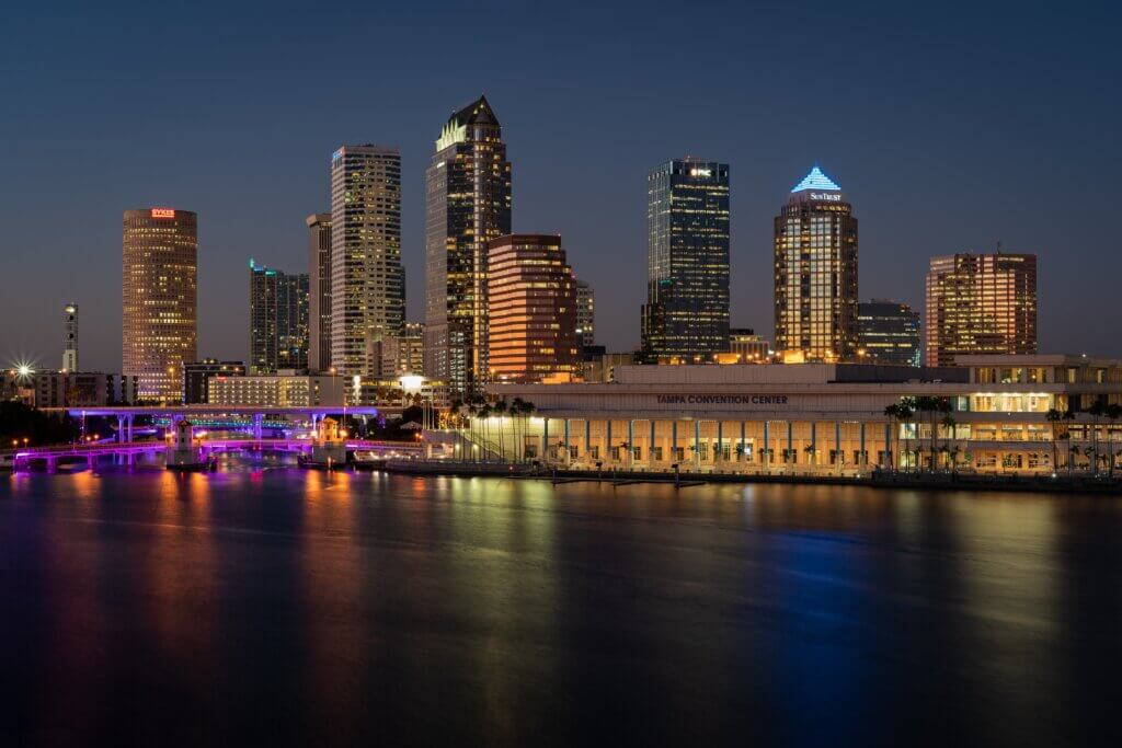 Image of Tampa waterfront with Tampa Convention Center and skyscrapers